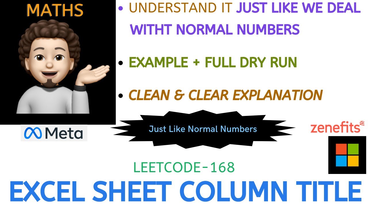 Excel Sheet Column Title | Made it simple | Dry Run | Leetcode-168 | Meta | Microsoft | Explanation
