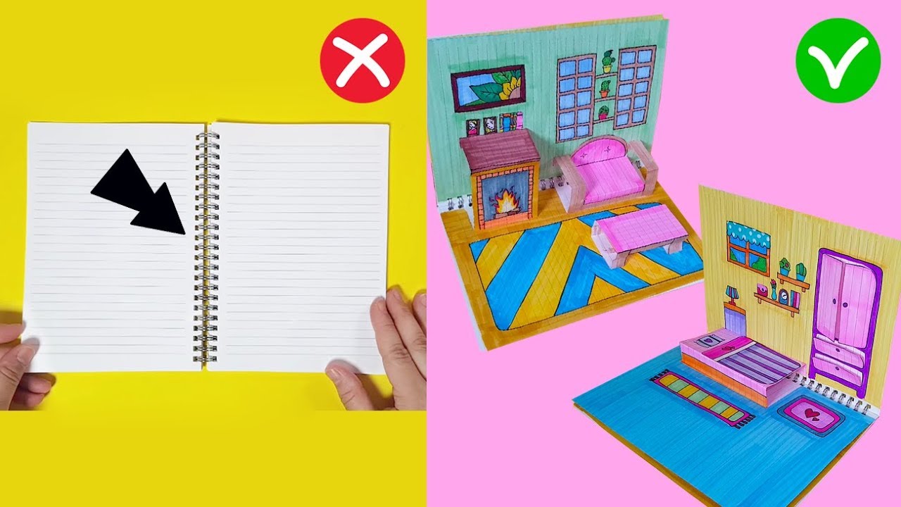 HOW TO MAKE SIMPLE PAPER DOLL HOUSE IN SPRING NOTE BOOK HANDMADE PAPER QUILT BOOK