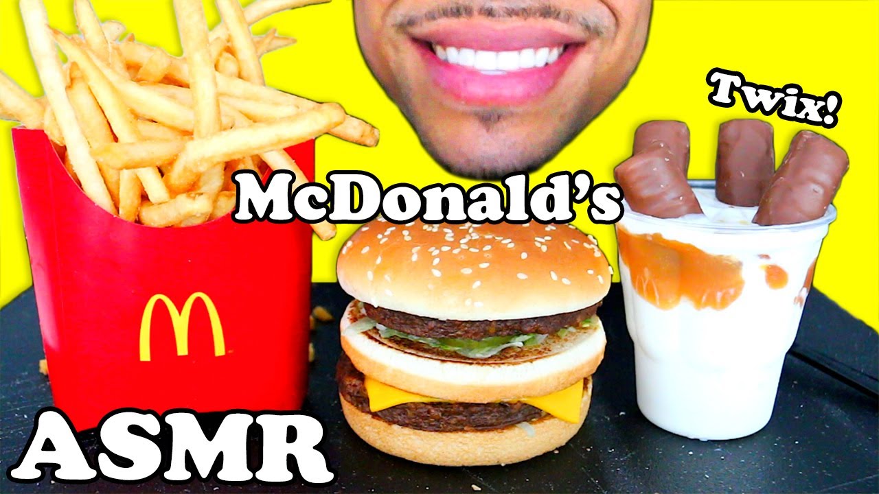 ASMR MCDONALD'S BIG MAC FRIES TWIX ICE CREAM SUNDAE MUKBANG JERRY
