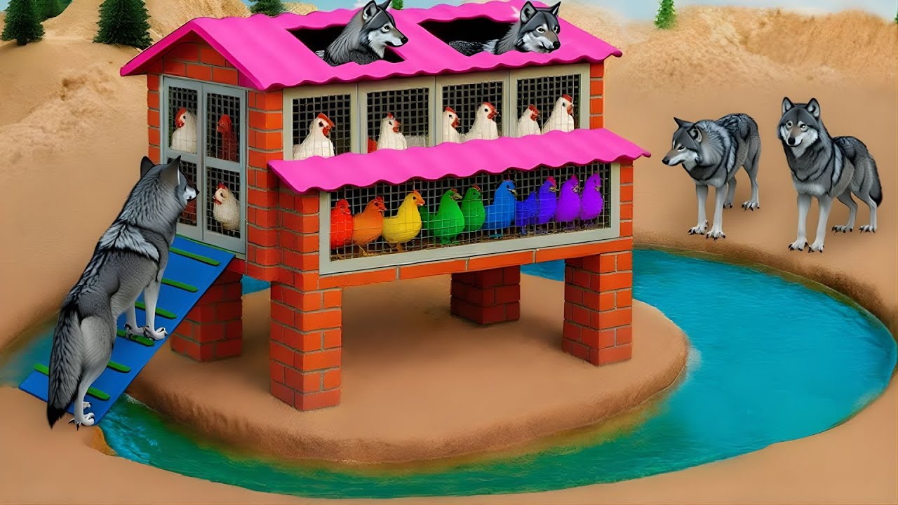 DIY Mini Tractor Builds a 2-Story Chicken Coop on an Island After Wolf Attack ‪@bibitoys1