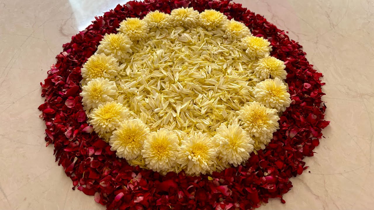 Simple diwali rangoli design using flowers/ diwali rangoli designs/ flowers rangoli