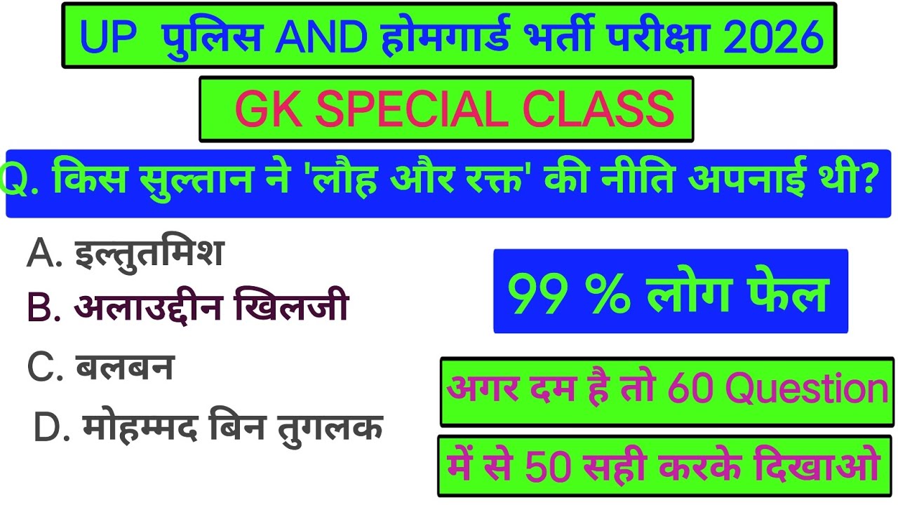 UP Police & Home Guard भर्ती 2026 | GS Special Class | History Geography Polity Economy | Mock Test
