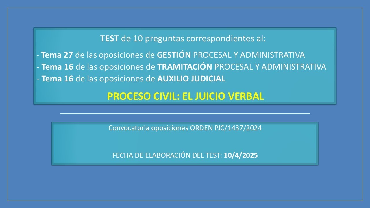 Test #29 | Proceso civil: Juicio Verbal | #test #oposiciones  #oposicionesjusticia #procesocivil