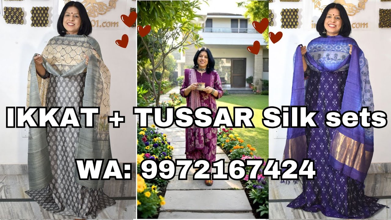 20JAN IKKAT + TUSSAR Silk sets.WA 9972167424 by  India1001 #ikkat #tussar