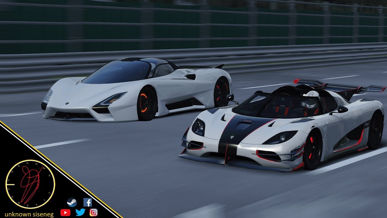 Over 1000Bhp race w/ SSC Tuatara, Koenigsegg, Bugatti, Mclaren at Le Mans / Assetto Corsa