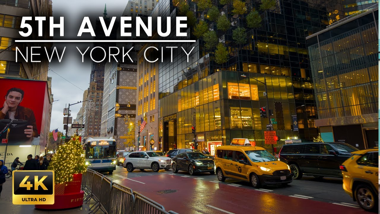 NEW YORK CITY 5th Avenue - 4K Luxurious Walking Tour at Night