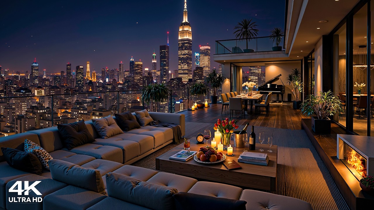 Soft Night Jazz 🌃 Luxury Apartment in New York 🎷 Elegant Jazz Saxophone for Stress Relief & Relax