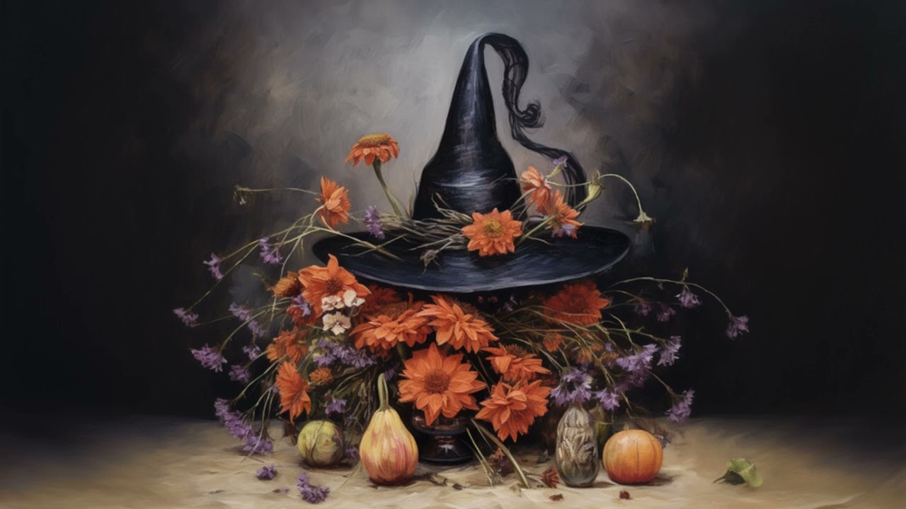 Autumn Witch Hat Art for TV | Halloween TV Screensaver | Floral Witch Hat | 1 hr No Music Frame Art