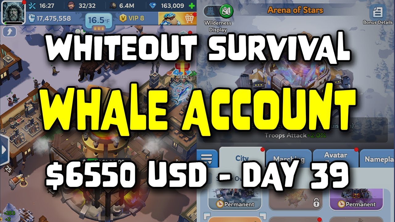 WOS Whale Account - $6550 USD - Day 39