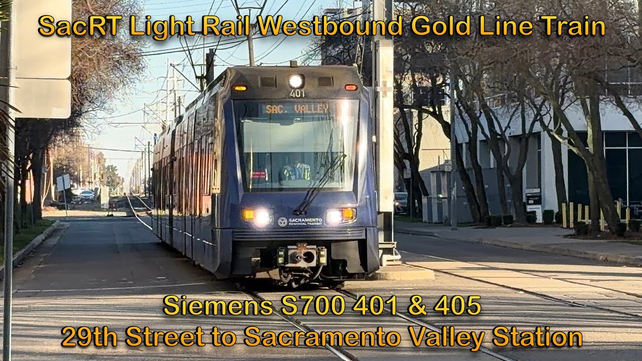SacRT Light Rail 2-Car Siemens S700 401 & 405 Westbound Gold Line Train to Sacramento Valley Station