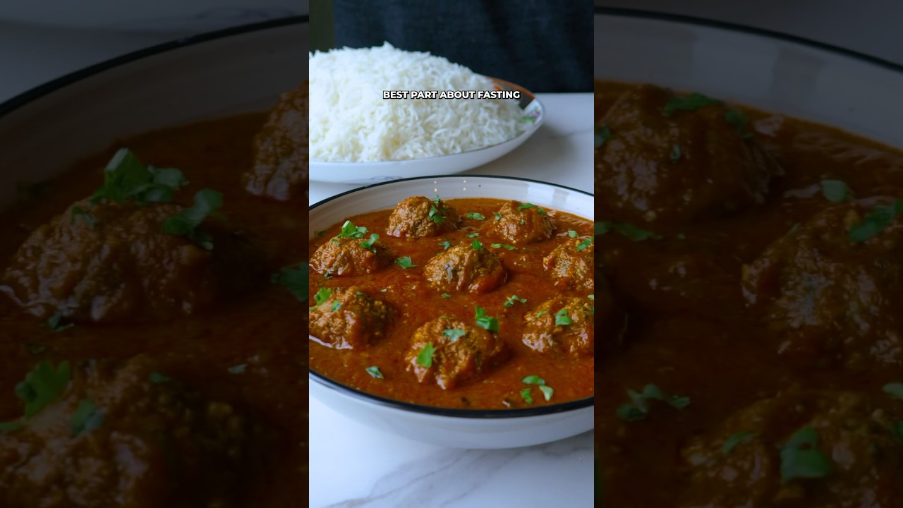 A fluffy basmati rice and a delicious meatball covered in sauce #recipe #ramadan