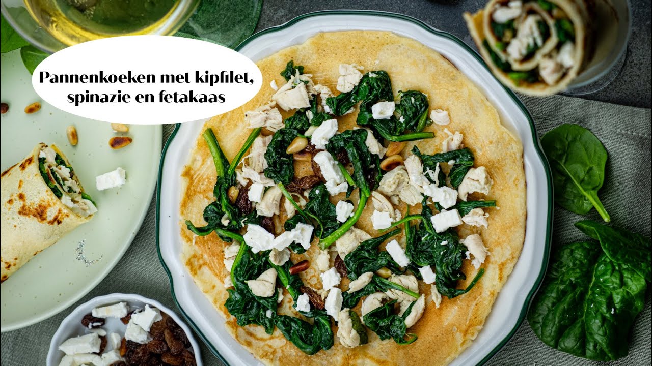 Pannenkoeken met kipfilet, spinazie en fetakaas