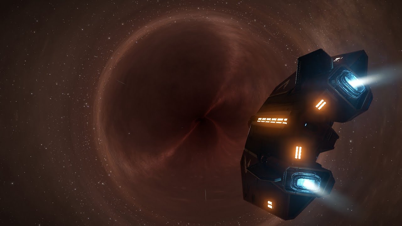Elite: Dangerous - 50+ player ships jumping away from Sagittarius A (Distant Worlds)
