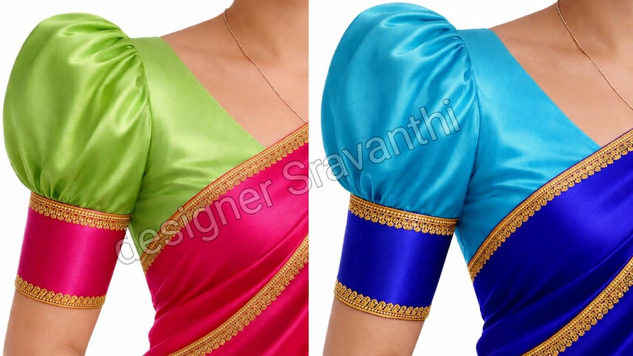 Royal Puff Sleeves Satin BlouseElegant Heavy Puff Sleeves Designer Blouse