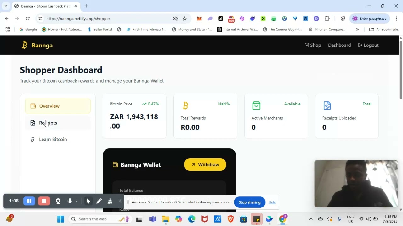 Bannga BTC Cashback Part 2 Update. You can now snap your physical receipt & earn your BTC Cashback.