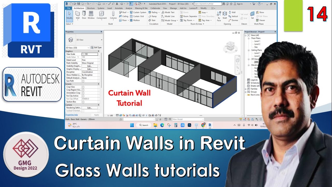 curtain wall revit | revit curtain wall door | revit tutorials | Glass wall in revit