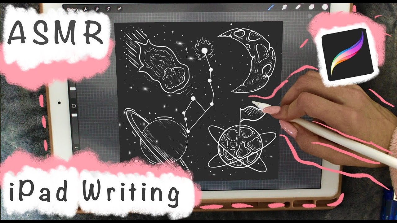 🤍 ASMR - Inaudible whispers & iPad Writing Sounds - Space doodles in Procreate (Pt 2)