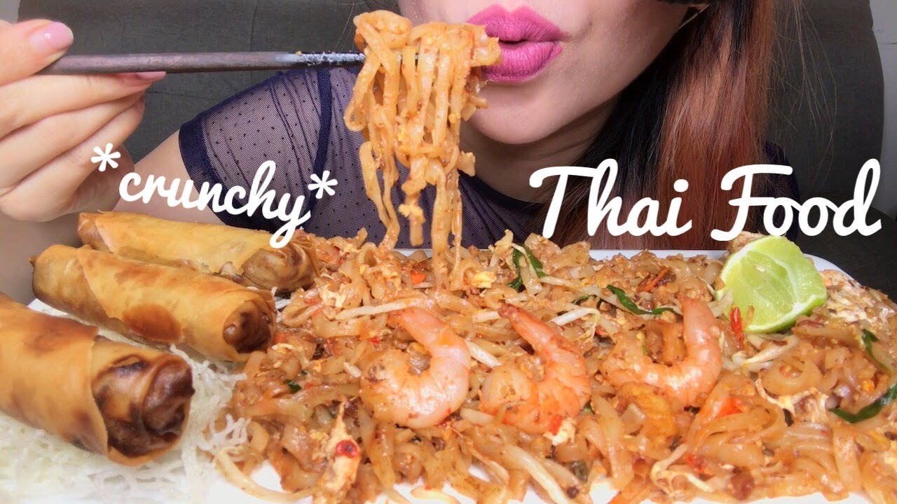 ASMR PAD THAI & FRIED SPRING ROLLS | THAI FOOD | EATING SOUNDS (No Talking)