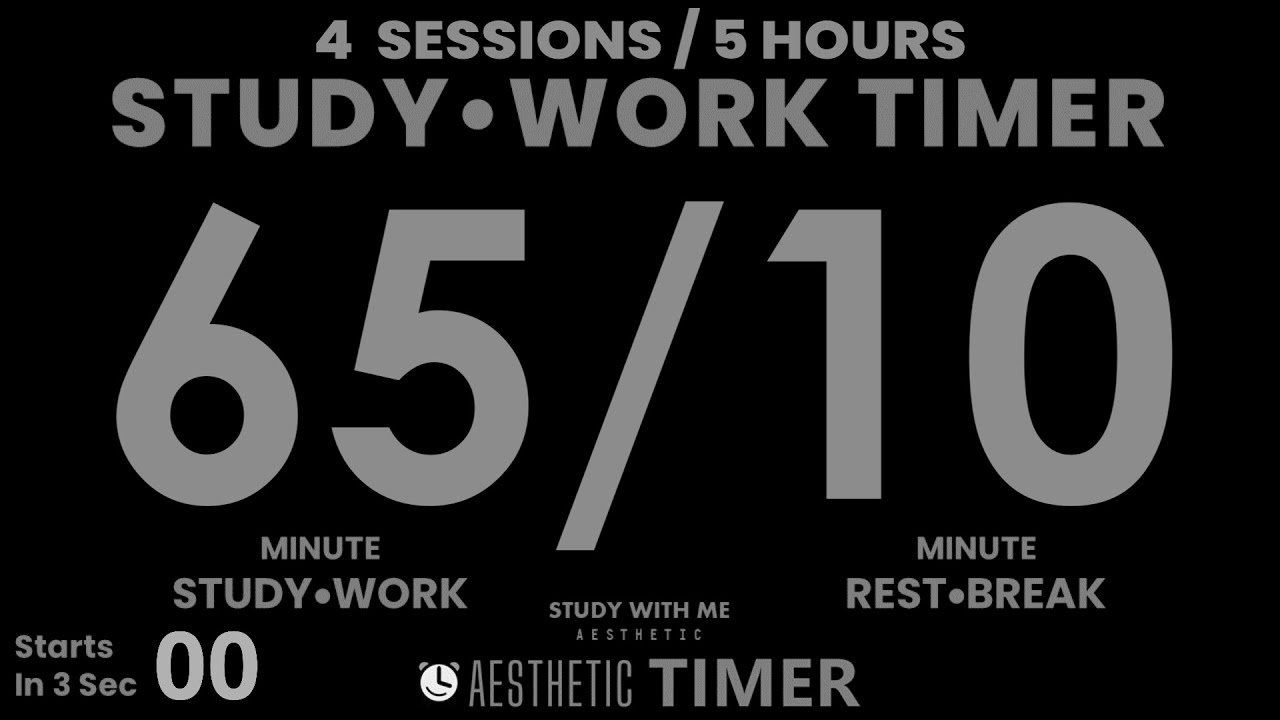 DARK Mode, Pomodoro 65/10 Study Timer, No Music, Minimalist Design, 4 Sets, 65 Minute Study Timer