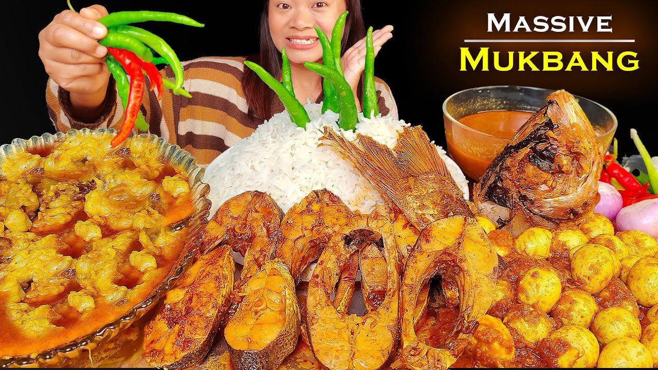 Eating Spicy Mutton Fat Curry With Lots of Fish & Egg Curry, Nepali Mukbang, Eating Show