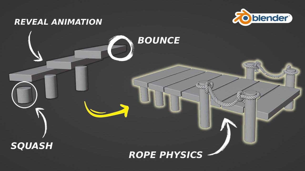 EASY Bouncy Reveal Animation + Simple Rope Physics - Bridge Animation in BLENDER