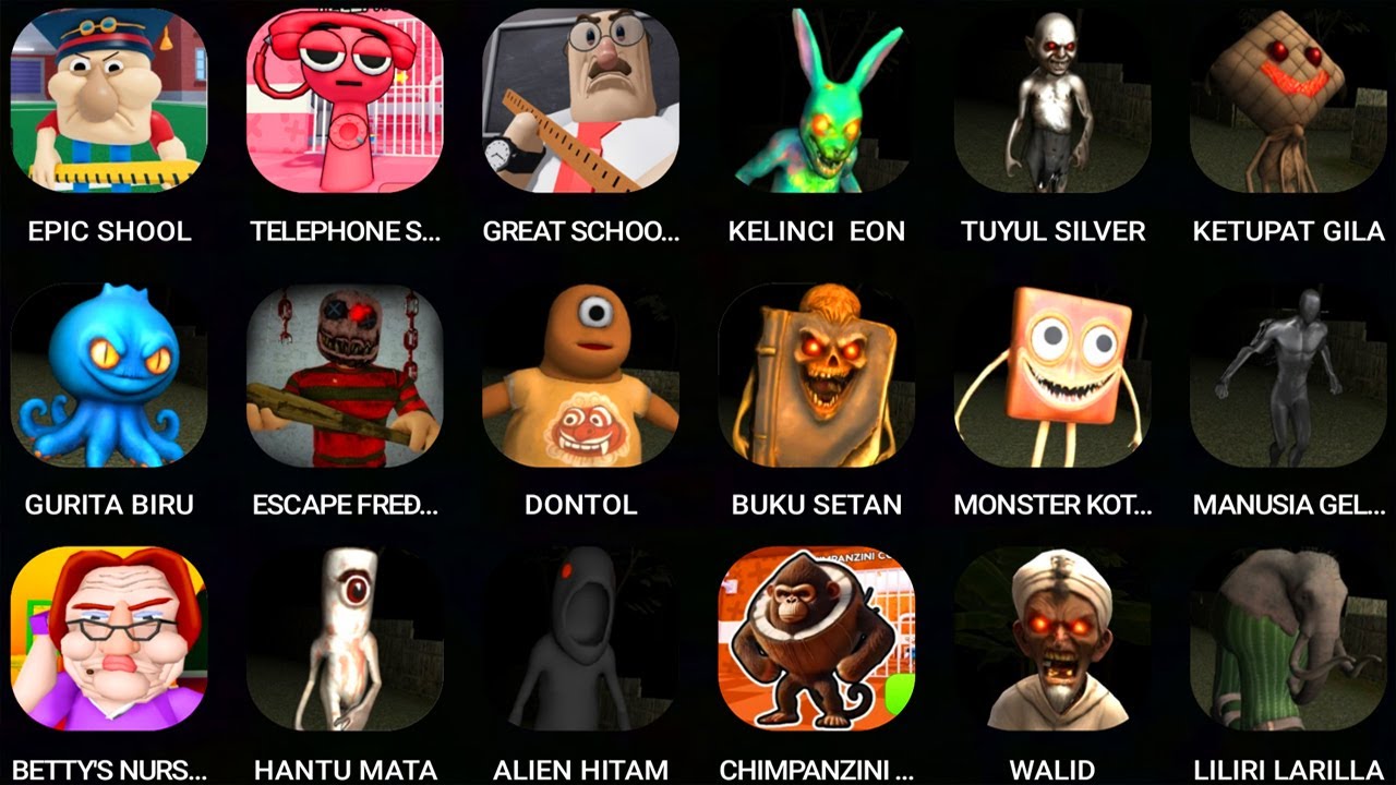 Roblox,EPIC SHOOL,BETTYS NURSERY,ESCAPE FREDYS MANSION OBBY,TELEPHONE SPRUNKI PRISON RUN,