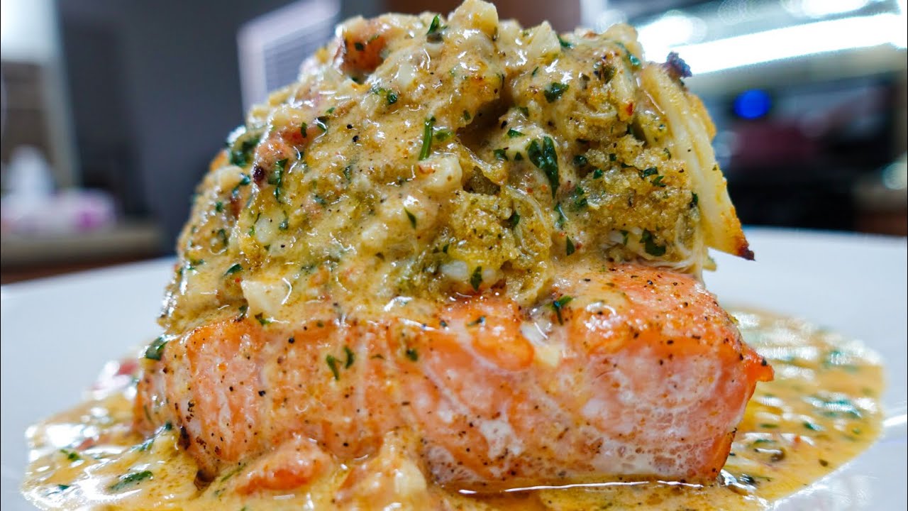 The Best Cajun Crab Cake Stuffed Salmon Recipe