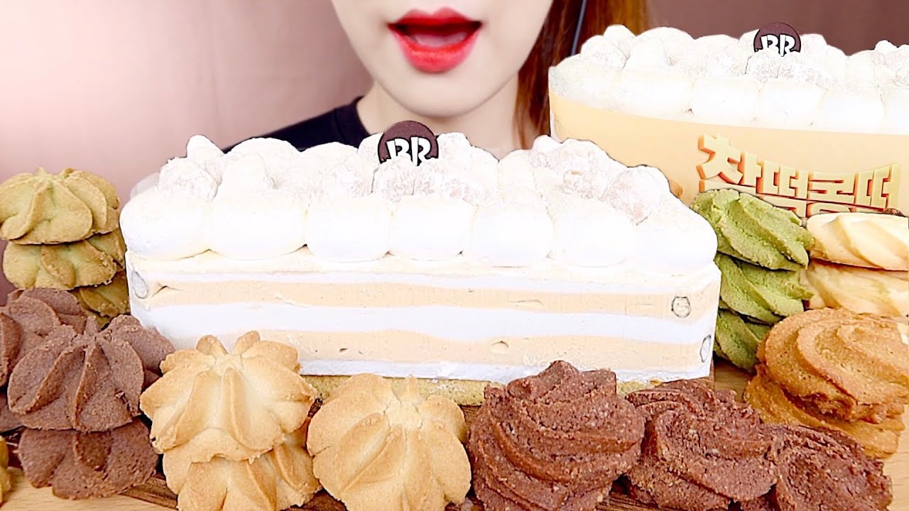ASMR 찰떡콩떡 아이스크림 케이크, 버터쿠키 먹방 INJEOLMI ICE CREAM CAKE, BUTTER COOKIE MUKBANG eating sounds