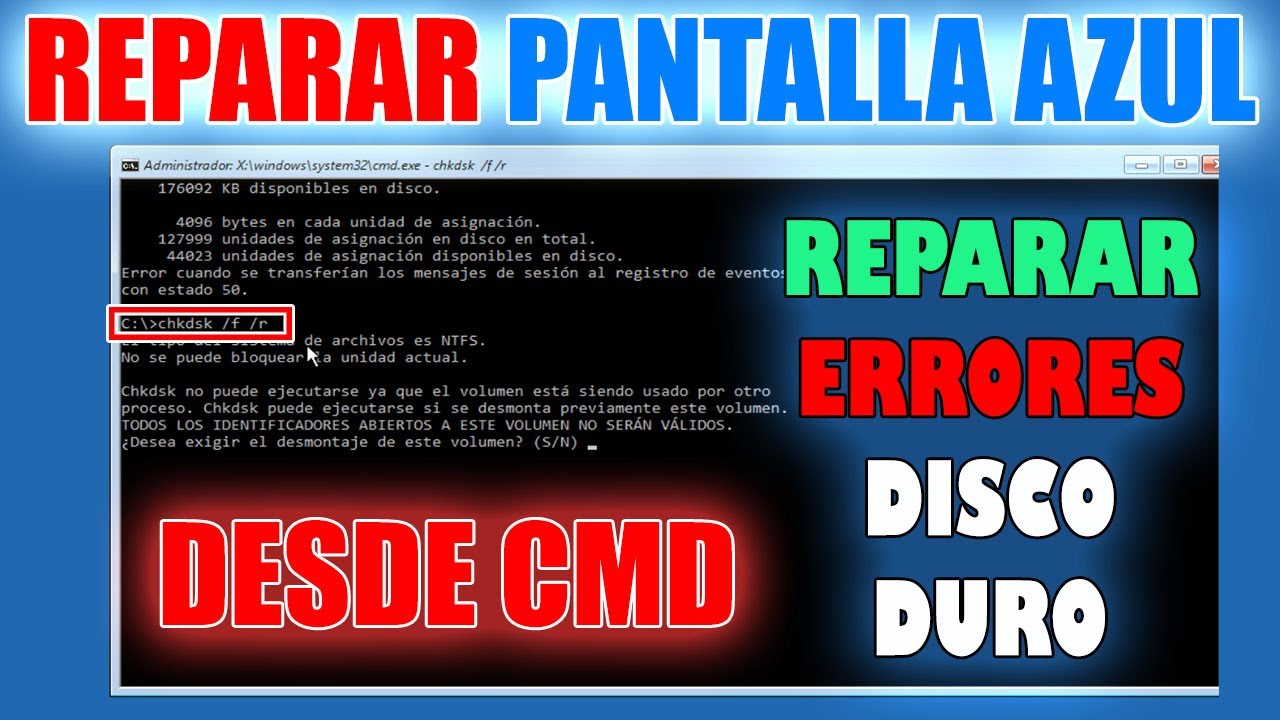 Reparar Pantalla Azul desde el Símbolo del Sistema(cmd) con CHKDSK | Reparar Errores de Disco Duro