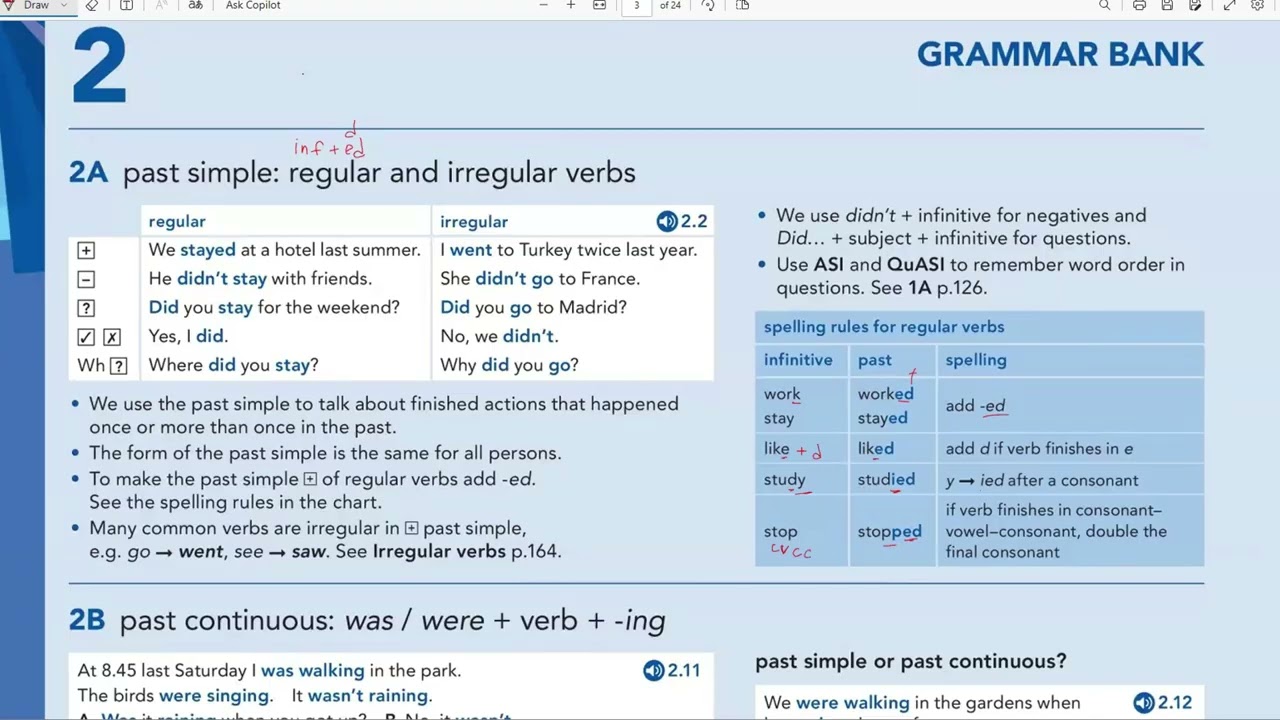 Pre-Intermediate, English File, Grammar 2A, Past simple + Exercise