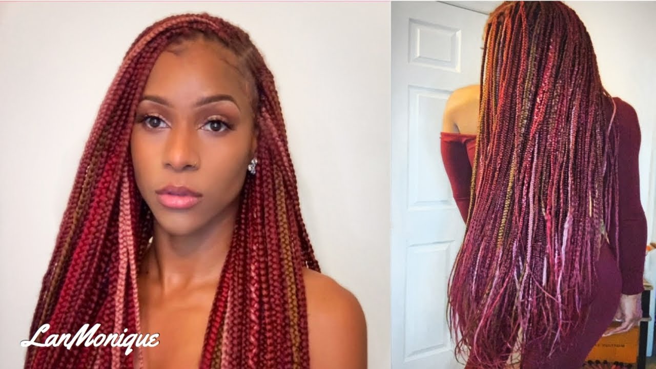 🍓💕Strawberry shortcake inspired| Pink & Red knotless Box Braids| 80 inches| four color Blend| 4c