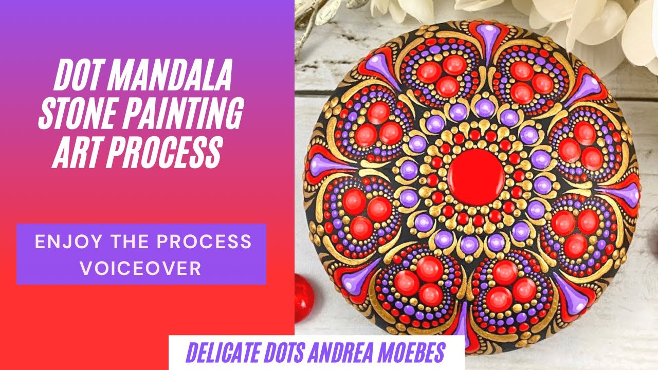Red and Purple Dot Mandala Stone Painting.  Relaxing and Satisfying Art Video. Enjoy the art Process