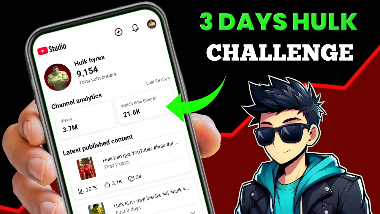 3 Day Hulk AI Shorts Challenge to 1K Subscribers LIVE &ndash; Real Growth & Viral Tips Hack!