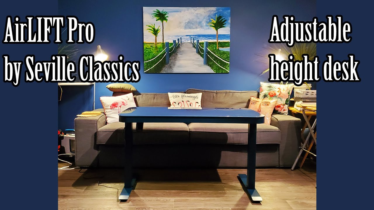 AirLIFT Pro Seville Classics in Blue - adjustable sit stand desk - glass top
