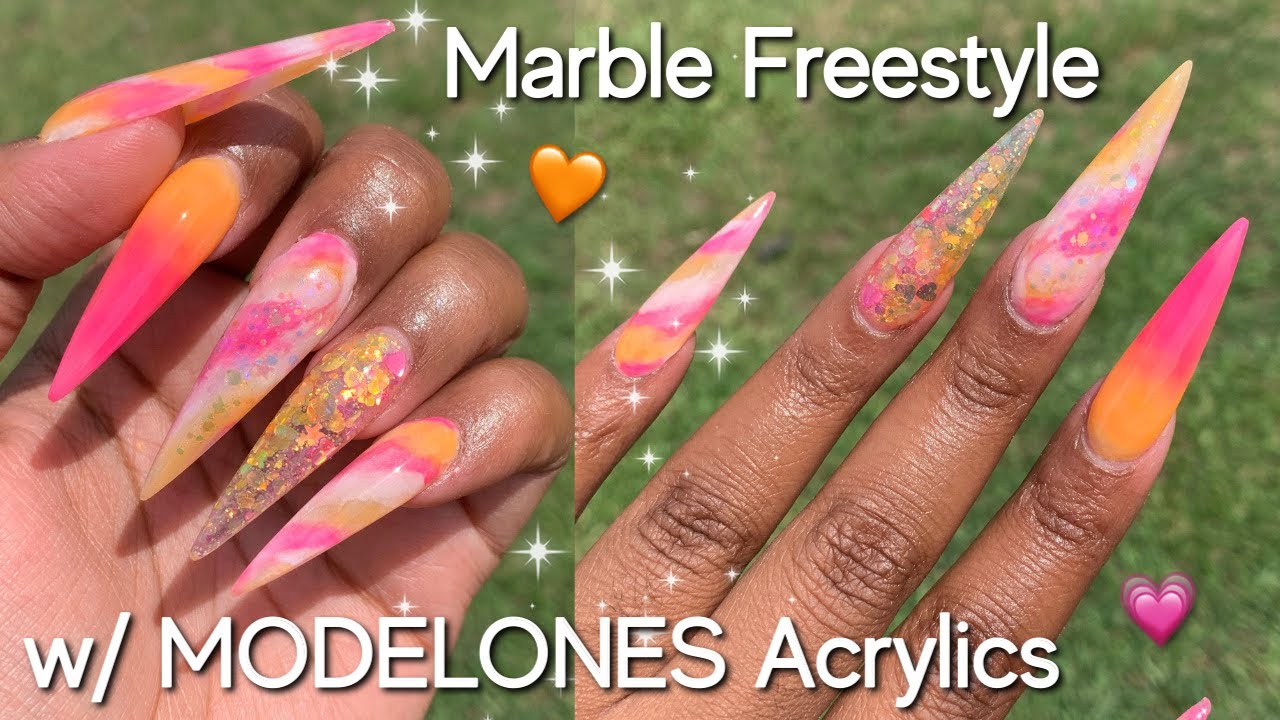 Glitter Marble Freestyle | MODELONES Acrylic Powders | Beginner Acrylic Application