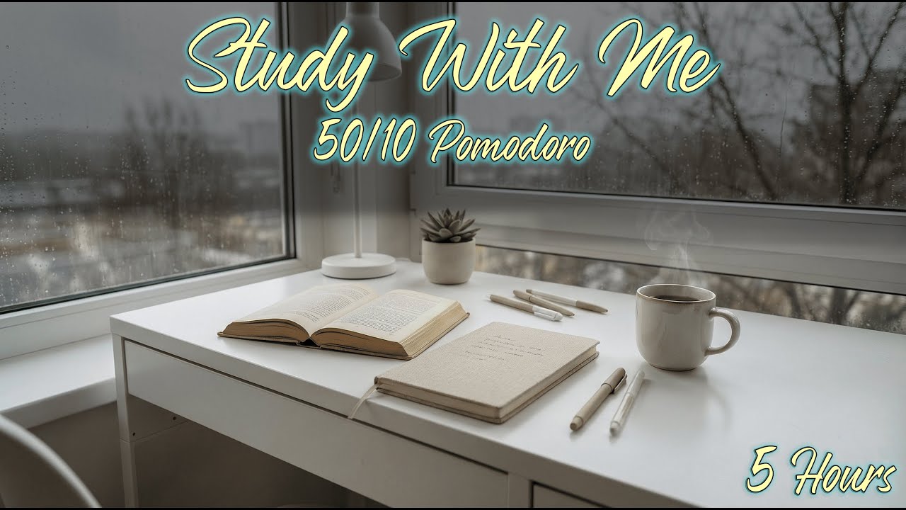 Study With Me | 5 Hours Focused Study | Pomodoro Timer | Rain Sounds