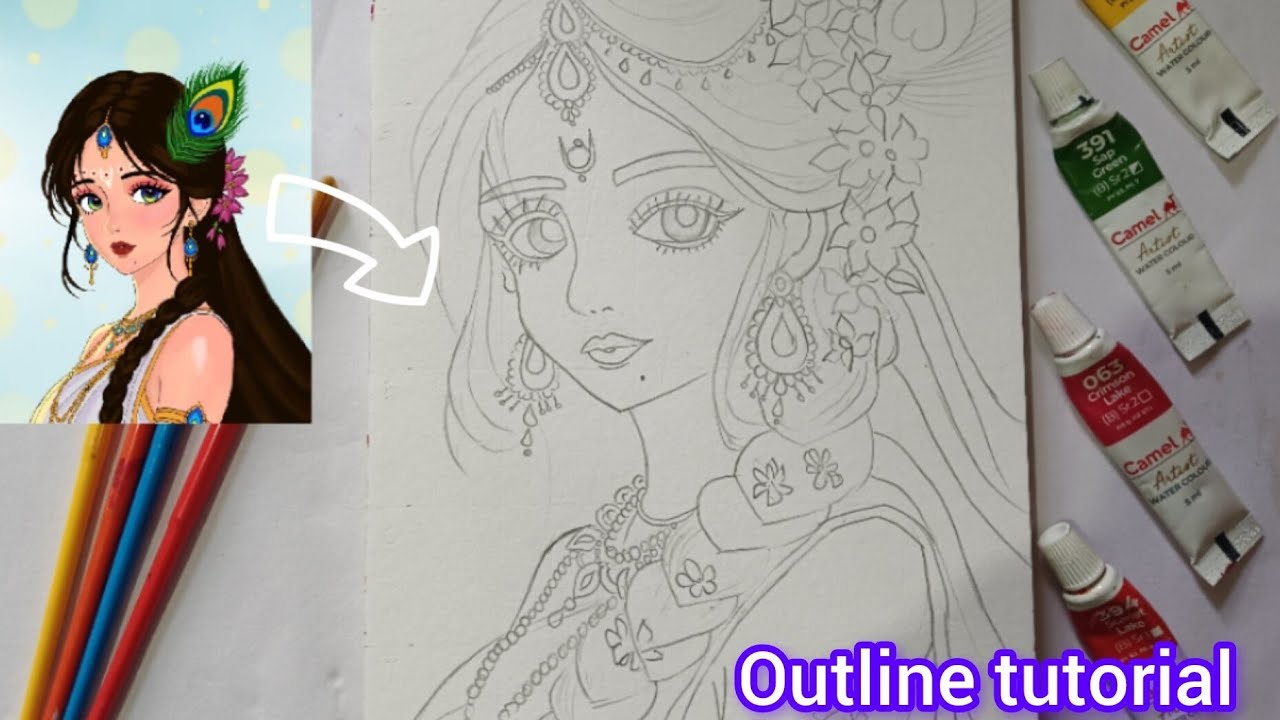 How to draw Radha Rani picture 😍✨, easy step by step, Radha Rani Drawing 🥰🌸