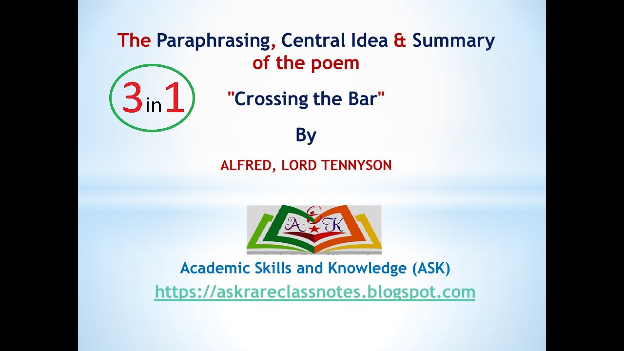 “Crossing the Bar” Poem by #alfredlordtennyson - #paraphrasing #centralidea #summery #englishpoetry