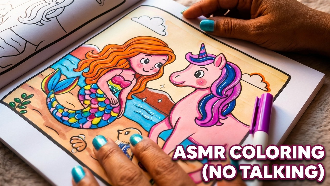 ASMR Unicorn & Mermaid Coloring | Cozy Marker Relaxation (No Talking)