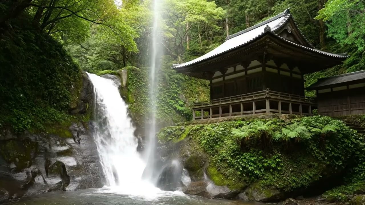 1 Hour Forest Waterfall Ambience 🌿 Relaxing Piano for Deep Sleep & Stress Relief