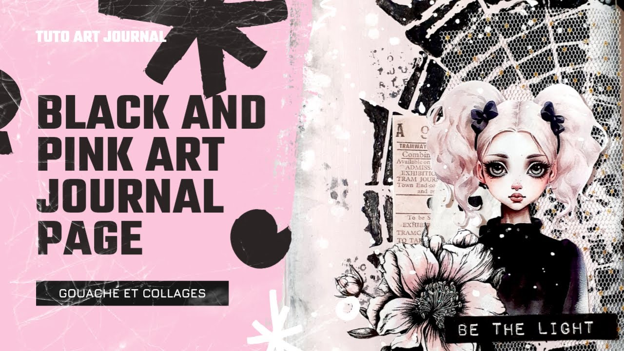 Black and pink ART JOURNAL PAGE - Gouache et collage