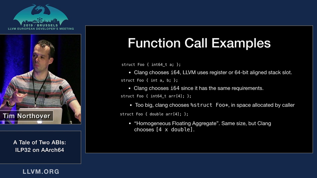 Встреча разработчиков EuroLLVM 2019: Т. Нортовер «История двух ABI: ILP32 на AArch64»