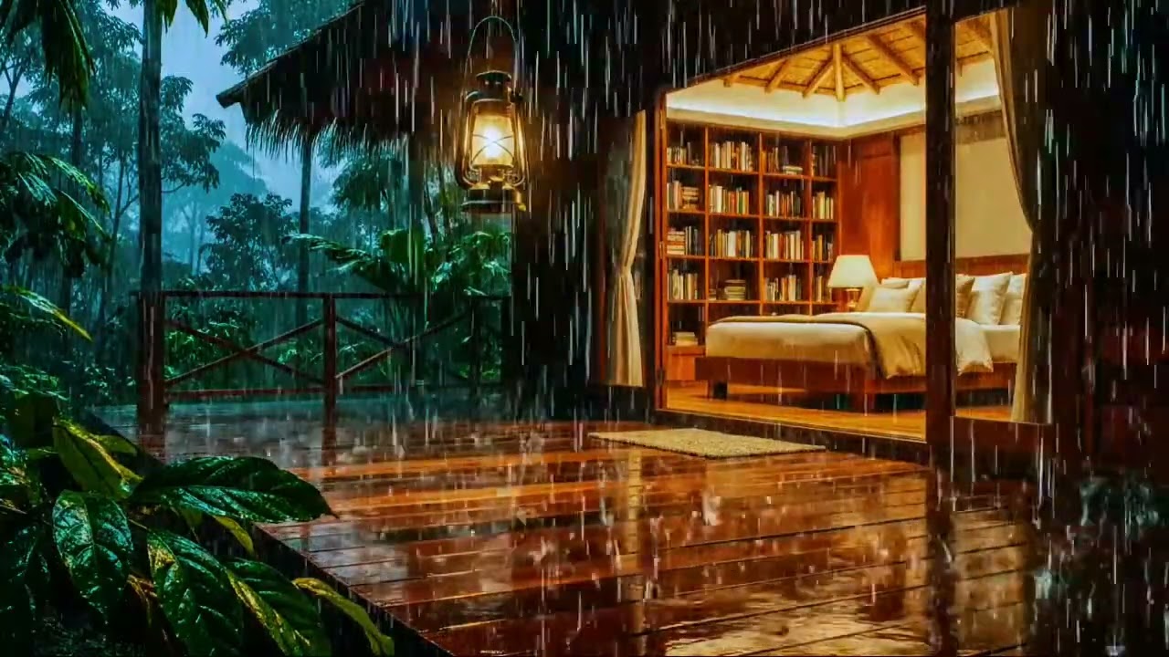 Rainy Night in a Cozy Jungle Cabin 🌧️🌿 Deep Sleep, Relaxation, Focus & Stress Relief
