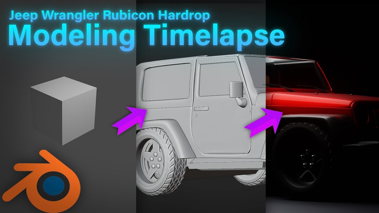 Jeep wrangler rubicon hardtop Modeling Timelapse. Blender
