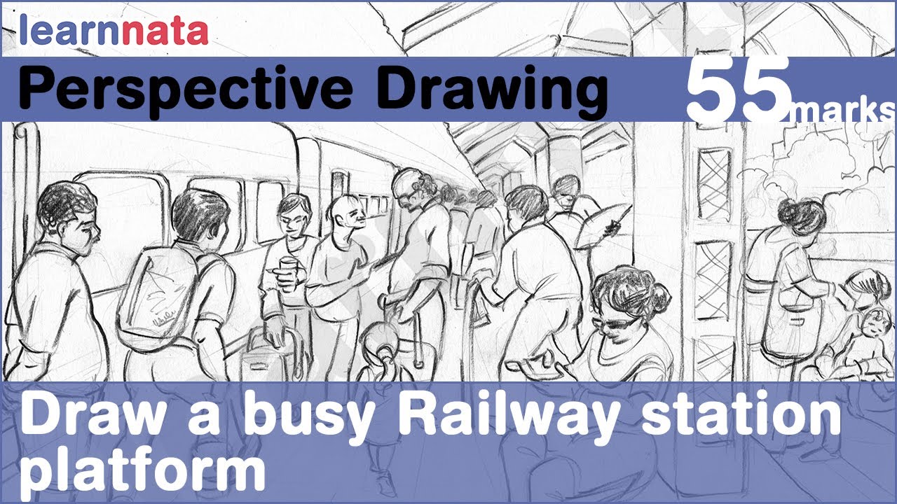 Draw a busy Railway Station. Nata exam drawing questions. #nata #nata2020 #learnnata