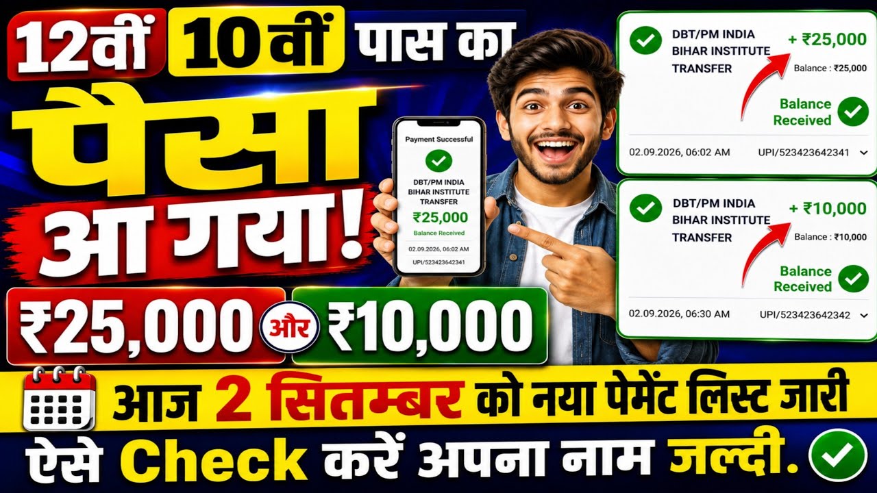 ₹25,000 for Inter, ₹10,000 for Matric released | Bihar 12th 10th pass scholarship 2026 payment li...