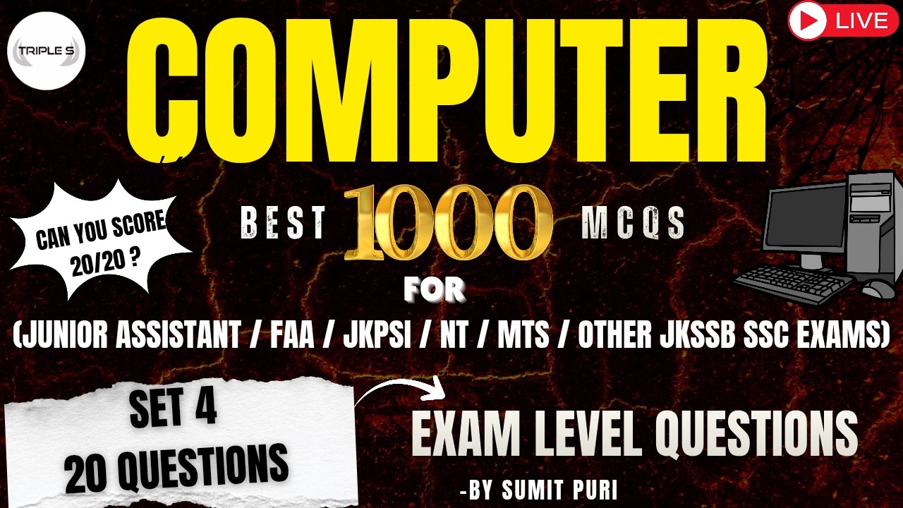Computer Set 4 || Can you Score 20/20 ? || Best 1000+Important MCQS / PYQS for All JKSSB SSC Exam