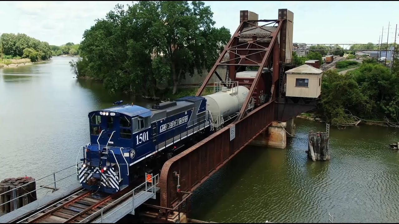 Lake State Railway LSRC 1501 works Dunn Paper and crossed the bascule bridge Port Huron Michigan
