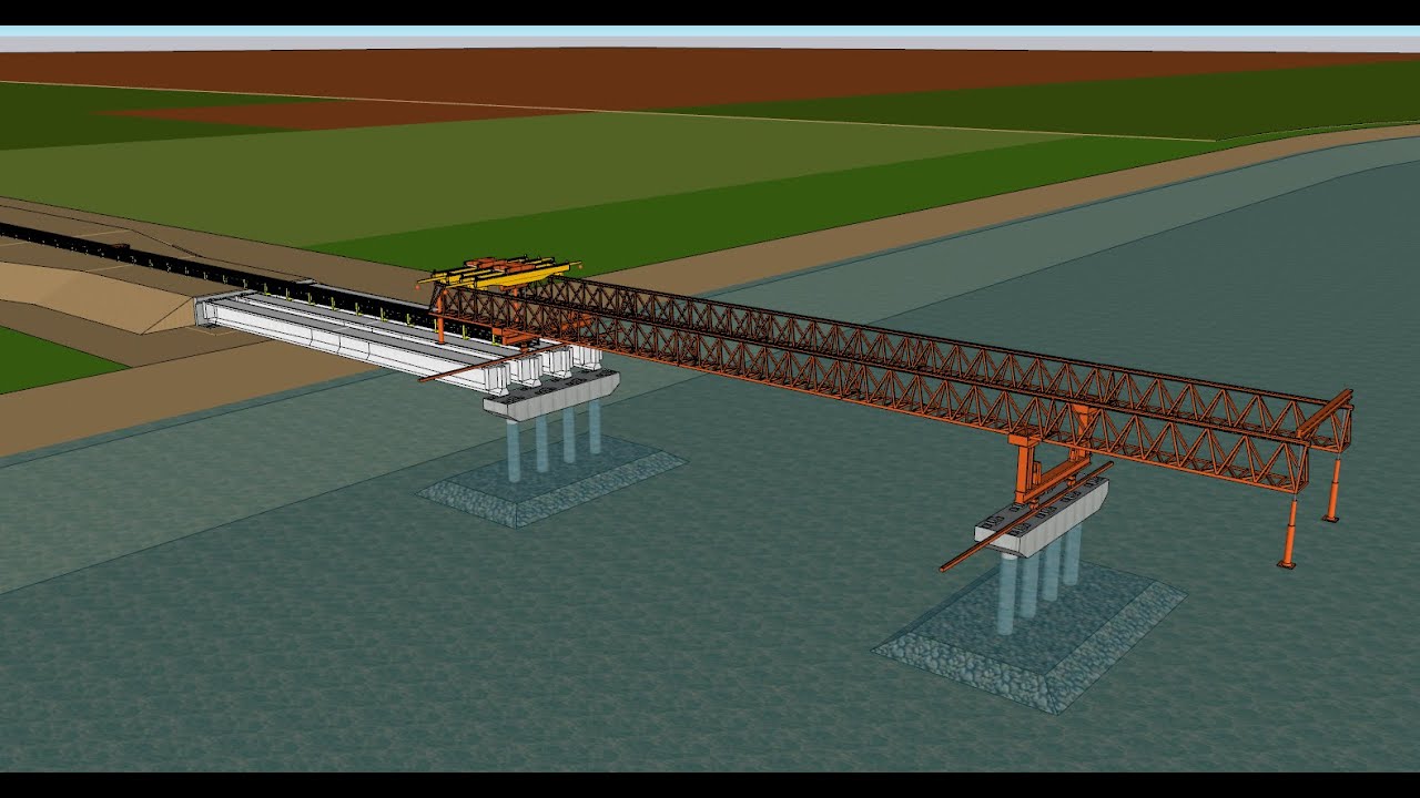 Lancement des poutres pr&eacute;fabriqu&eacute;es en b&eacute;ton pr&eacute;contraint par lanceur | gantry system |