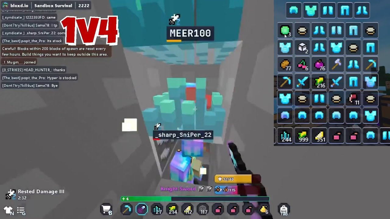 bloxd.io survival Got a lot of diamond set+ killed 4 hackers